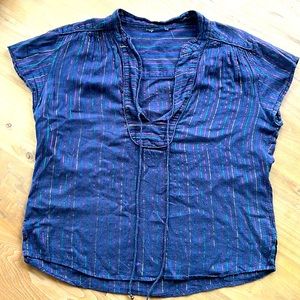 Vintage bohemian India cotton with fine multicolored Lurex stripes throughout